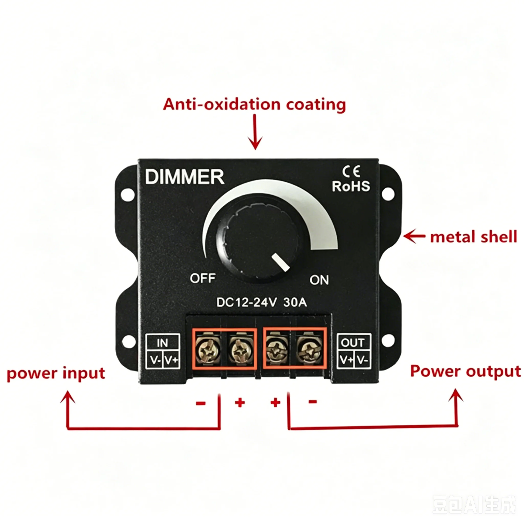 LED-Dimmer-Schalter, DC 12 V, 24 V, 8 A/30 A, Helligkeit einstellbarer – Bild 3