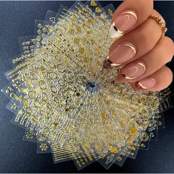 30 Blatt goldene Nagelkunst-Aufkleber, 3D-selbstklebende Nagelaufkleber, goldene Linie, Stern-Nagelaufkleber