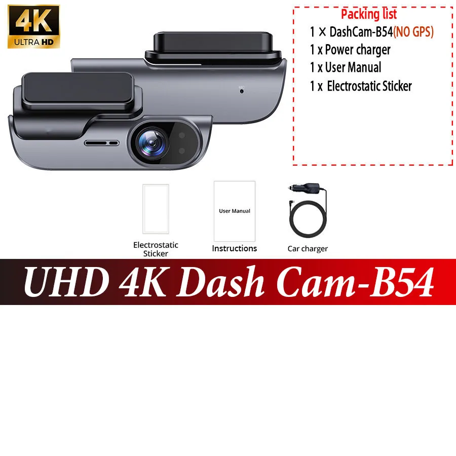 UHD 4K WLAN Dashcam mit Nachtsicht, Videorekorder, Fahrtenschreiber, Black Box, Auto-DVR-Kamera, GPS
