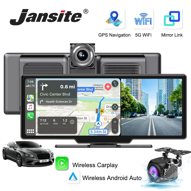 10,26 ''Dash Cam 4K Auto Spiegel Video Player Drahtlose Carplay Android Auto GPS Auto Monitor Multimedia Rück