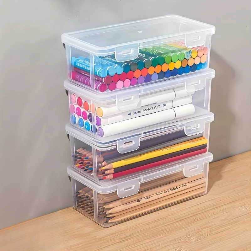 Transparente Kunststoff-Bleistiftboxen mit großer Kapazität, tragbarer (2 Stück)