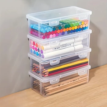 Transparente Kunststoff-Bleistiftboxen mit großer Kapazität, tragbarer (2 Stück)
