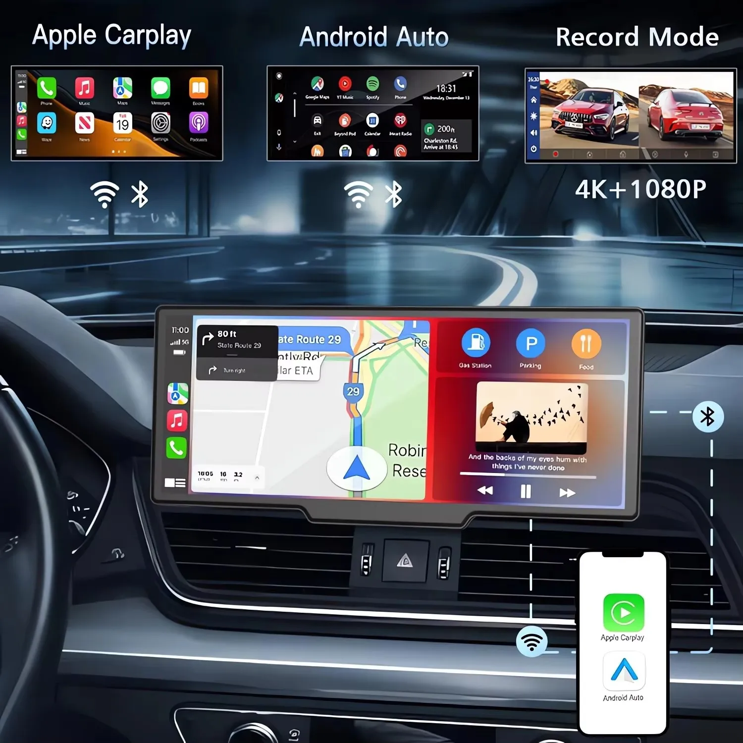 Dashcam 4K 3840*2160P Auto-DVR Carplay Android Auto GPS 5G WIFI Stream – Bild 3