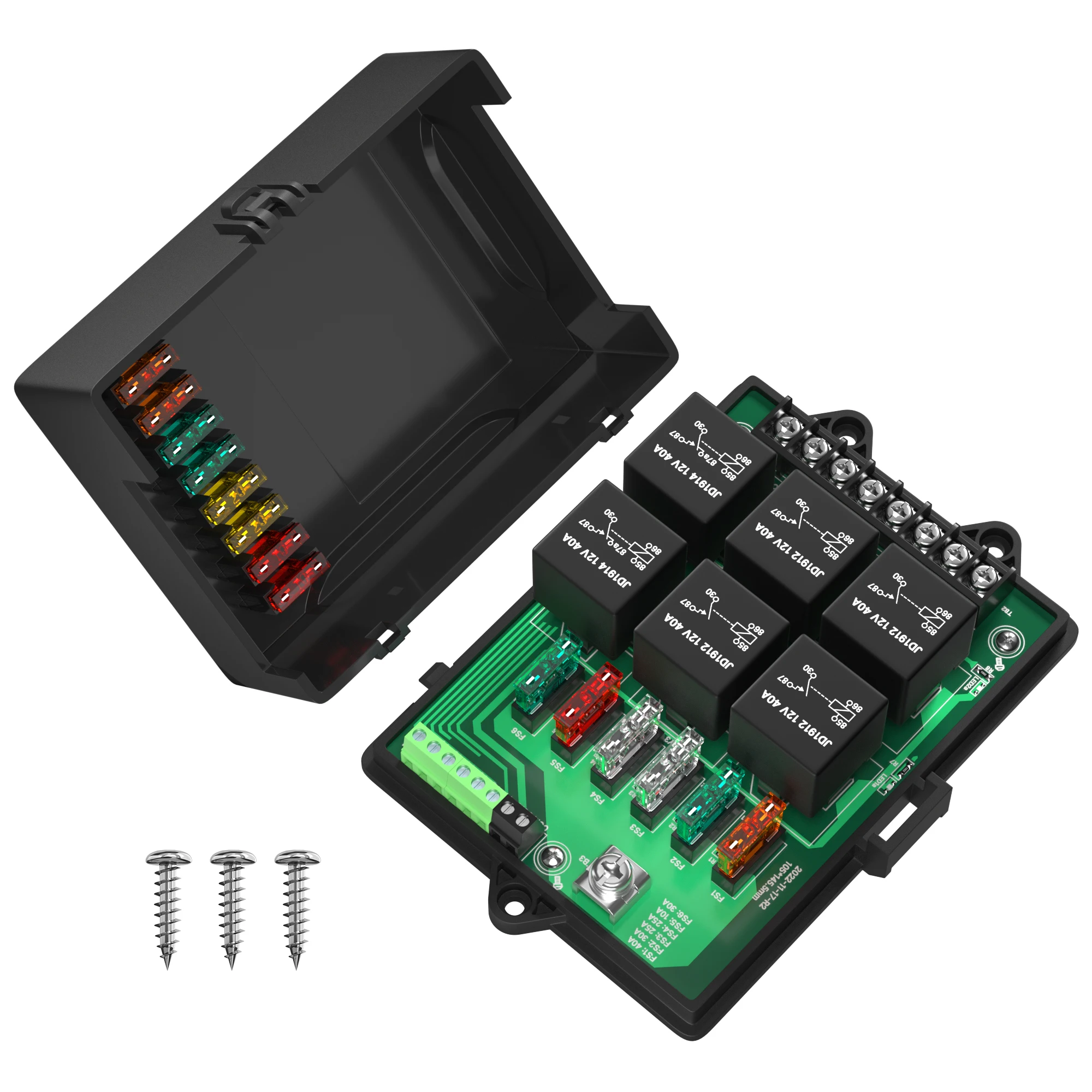 Relais- und Sicherungskasten 12V Universal-Sicherungspanel für Kraftfahrzeuge mit 6-Wege-Relais und 14 x