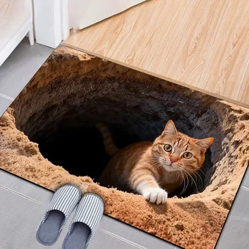 3D Optische Täuschung Katze Runde Loch Tür Matte Täglichen Hause Saugfähigen Anti-slip Teppich Wohnzimmer