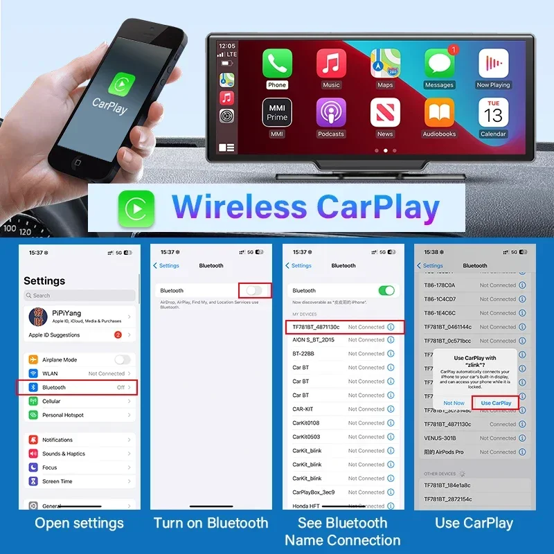 10,26 ''Dash Cam 4K Auto Spiegel Video Player Drahtlose Carplay – Bild 4