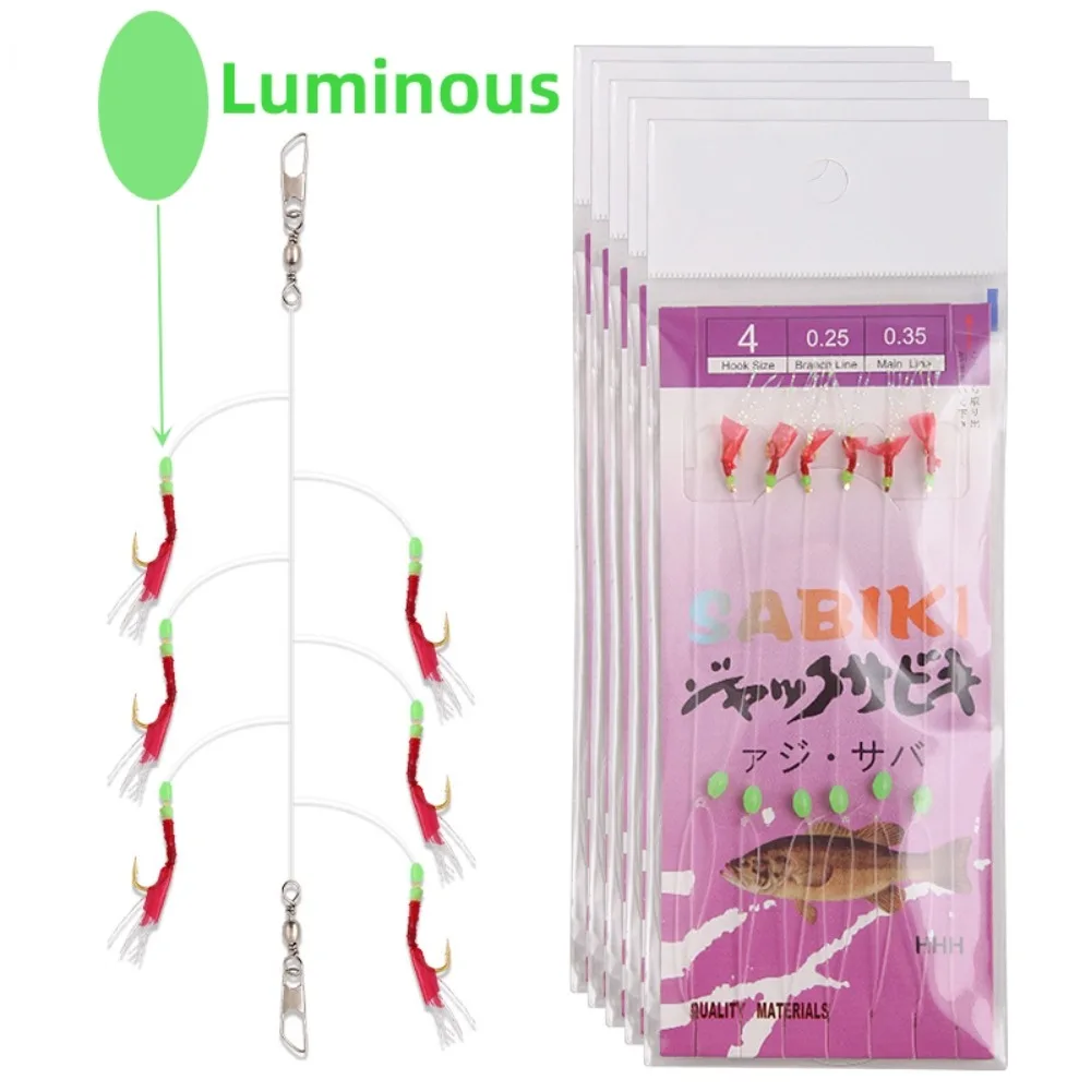 10 Größen Wobbler Sabiki String Hook Rig Angelhaken Leuchtende Bohnen köder Tackle (6 Stück)