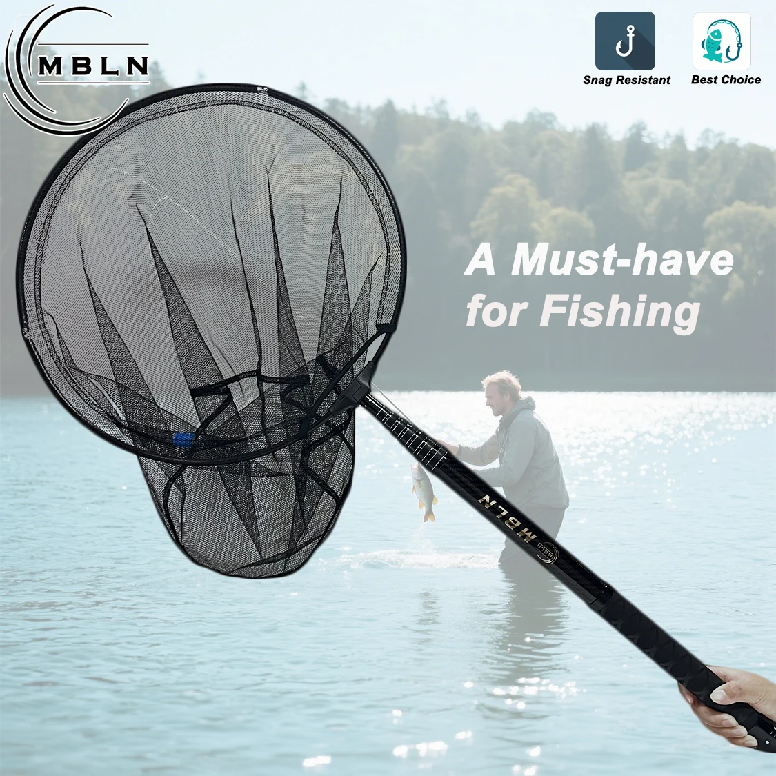 MBLN Kohlefaser-Schaufelnetz, 3M Teleskopstange, 45CM Netzkopf – Bild 5