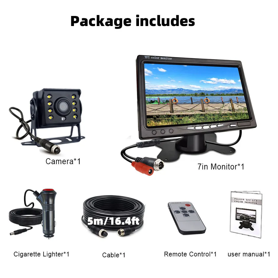 HD Einfach zu installierende Rückfahrkamera mit 7-Zoll-LCD-Farb-Rückfahrmonitor 12 V/24 V für Bus, LKW