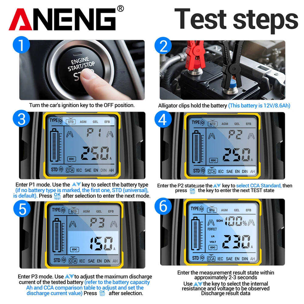12V 24V Autobatterie-Tester Digitaler Kfz-Belastungstester 50-1999 CCA – Bild 5