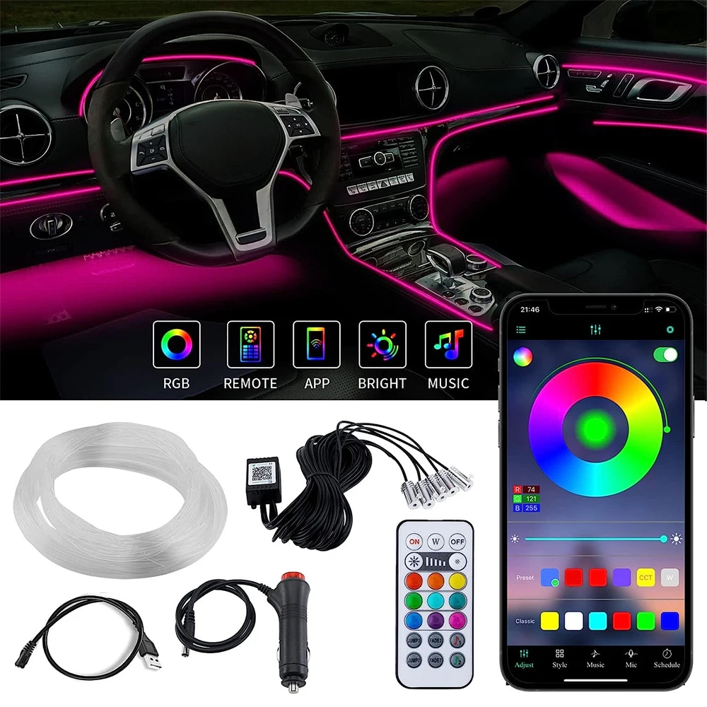 LED Auto Innenraum Umgebungs streifen Lichter RGB Glasfaser Atmosphäre Neon beleuchtung Kit mit App