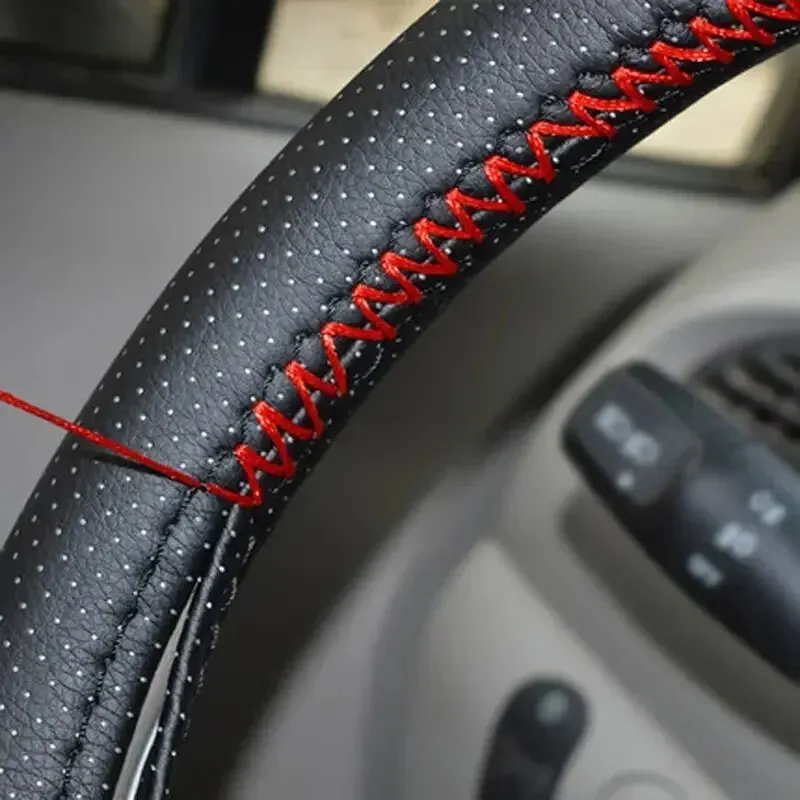 Universeller Leder-Auto-Lenkrad-Stich-On-Wrap-Cover, passend für 38 cm – Bild 3
