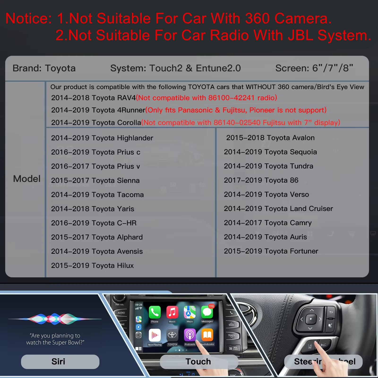 CARABC Drahtloses Carplay Android Auto für Toyota Touch 2 Entune 2.0 – Bild 3