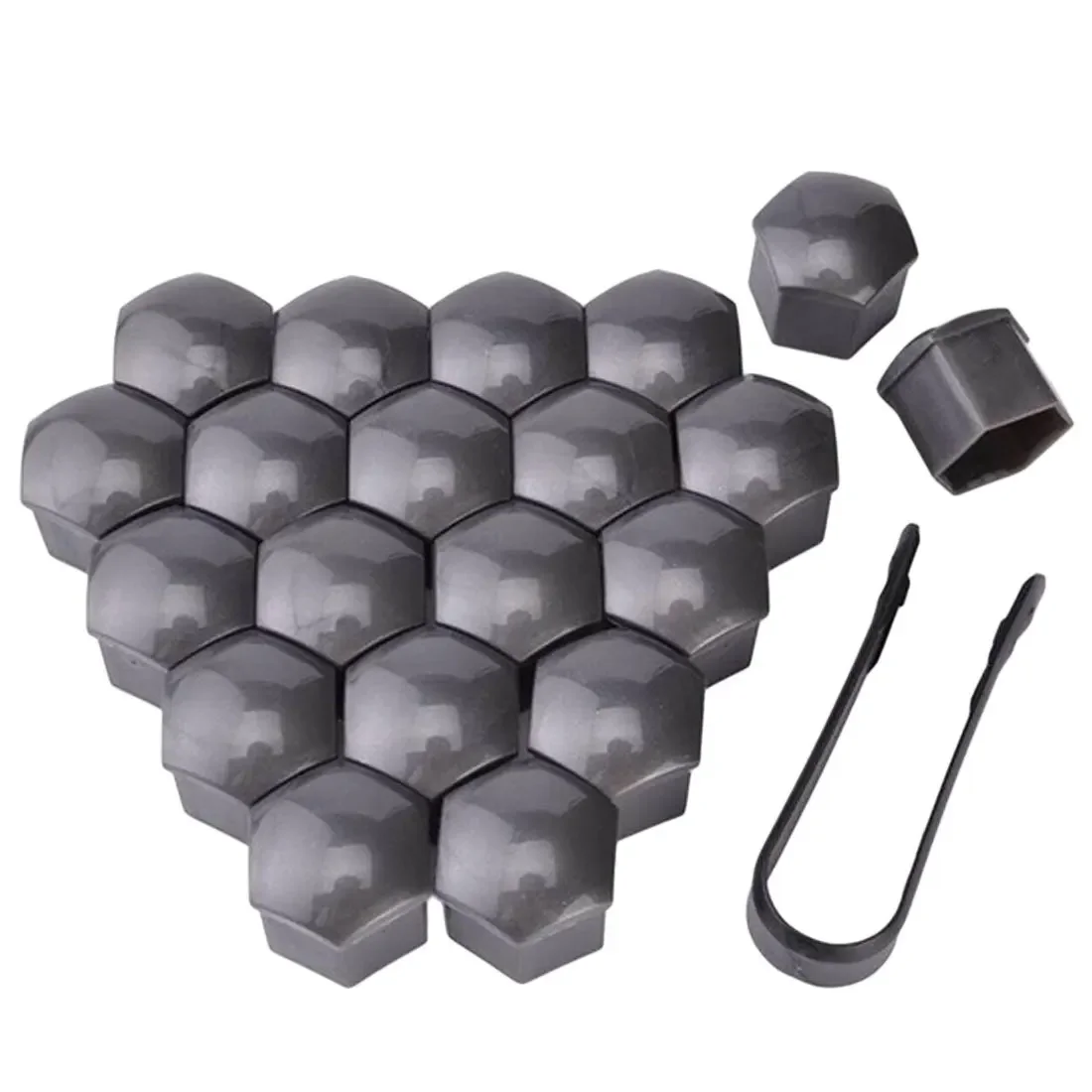 Auto-Radmutterkappen, 17 mm/19 mm/21 mm, Auto-Naben-Schraubenabdeckung, schwarzer Kunststoff (20 Stück)