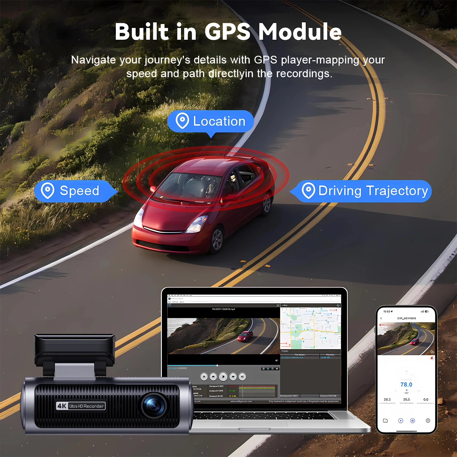 Dashcam 3840*2160P 4K + 4K Dual-Objektiv Auto-DVR-Kamera mit 5G WiFi – Bild 6