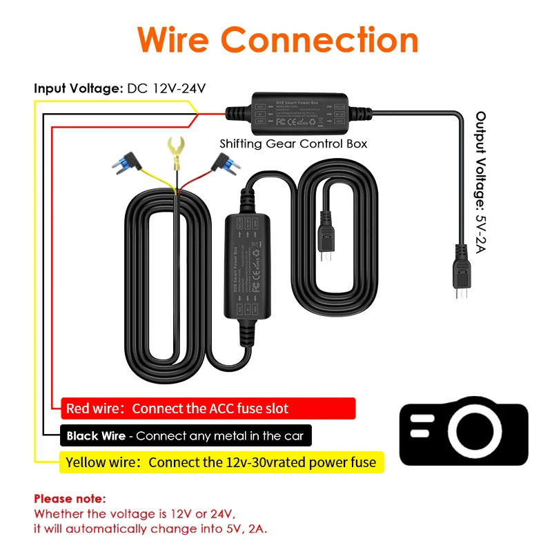 24H Parküberwachung Step-Down Line GPS Mini USB/Typ-C Adapter für alle DVR DashCam 24H Parkplatz Aufnahme