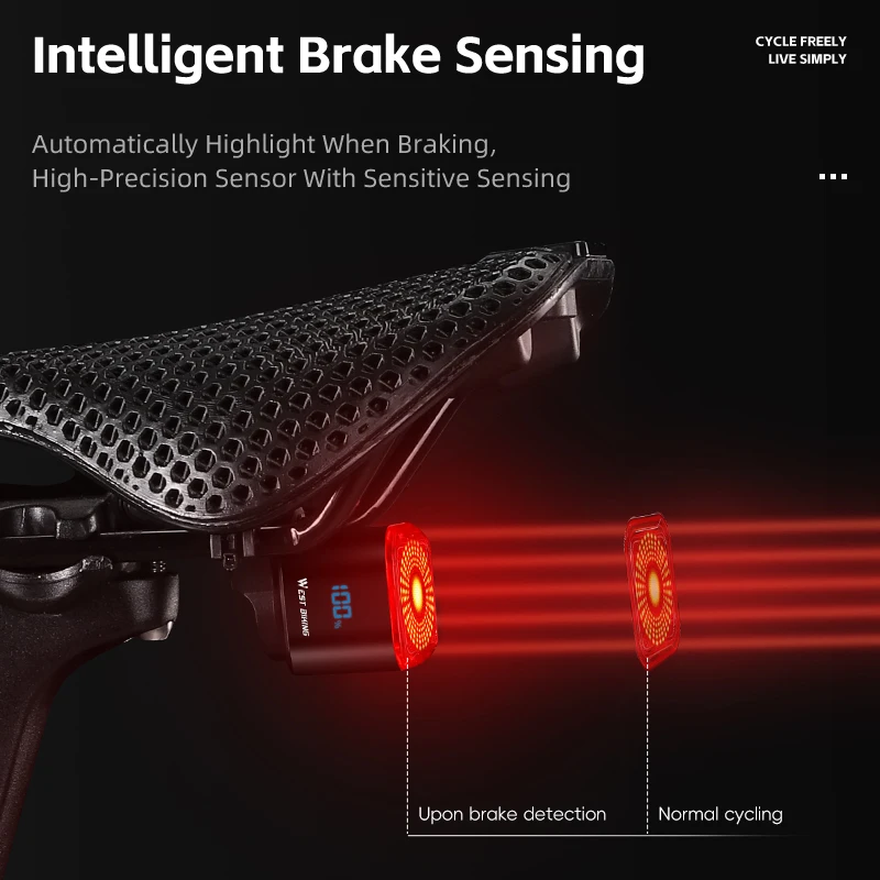 WEST RADFAHREN Fahrrad Rücklicht Bremse Sensing Digital Power Display – Bild 5