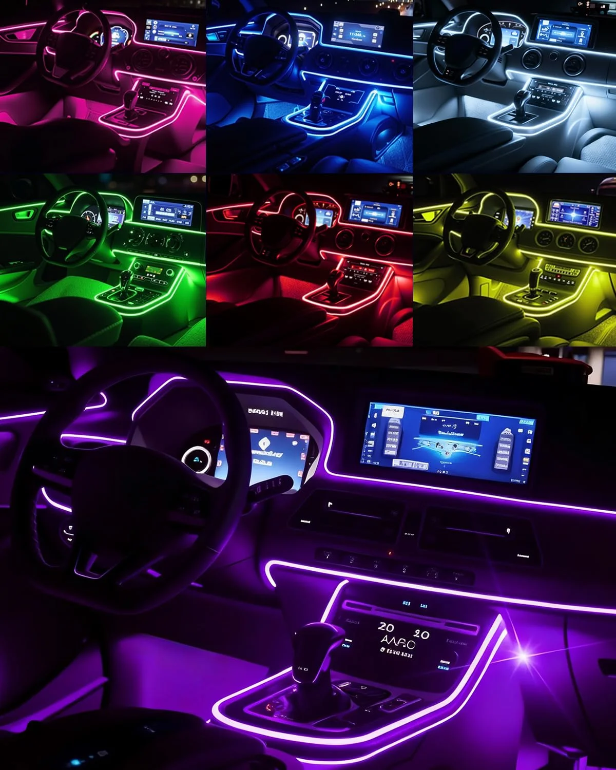 LED-Innenbeleuchtungsstreifen für Autos, Ambiente-Beleuchtungssets mit USB-App-Bluetooth-Steuerung