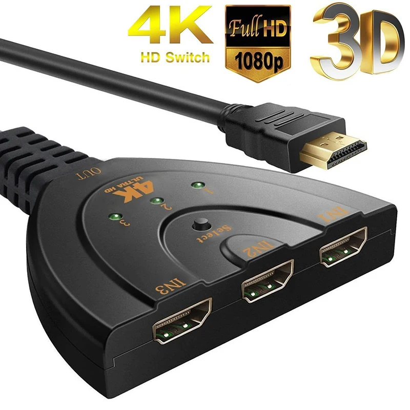 HDMI-kompatibel Schalter KVM Splitter 4K 2K 3D 3 eingang 1 Ausgang Mini 3 Port VIdeo switcher Hub 1080P