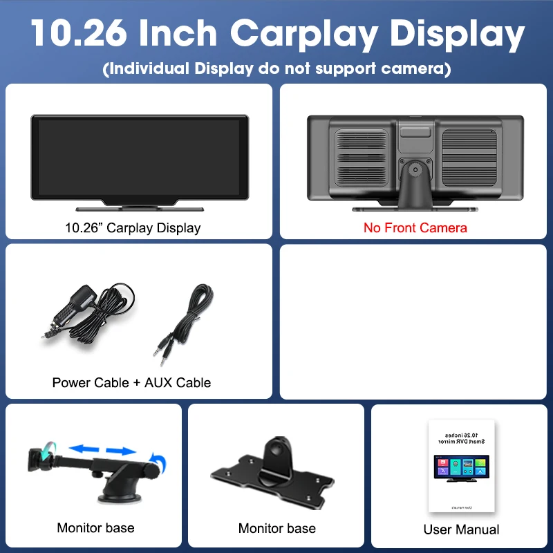 10,26 ''Dash Cam 4K Auto Spiegel Video Player Drahtlose Carplay Android Auto GPS Auto Monitor Multimedia Rück