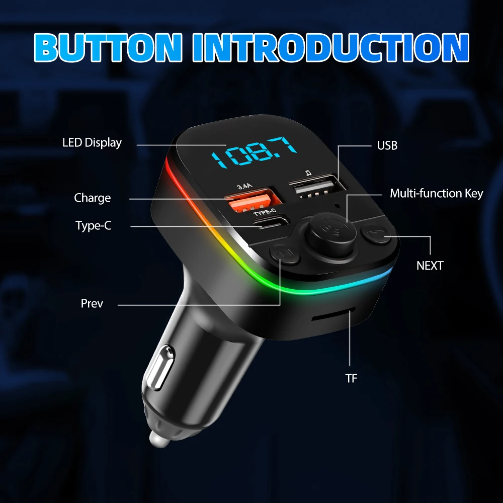 Auto-FM-Transmitter Bluetooth 5.0 Freisprecheinrichtung mit Typ-C – Bild 6
