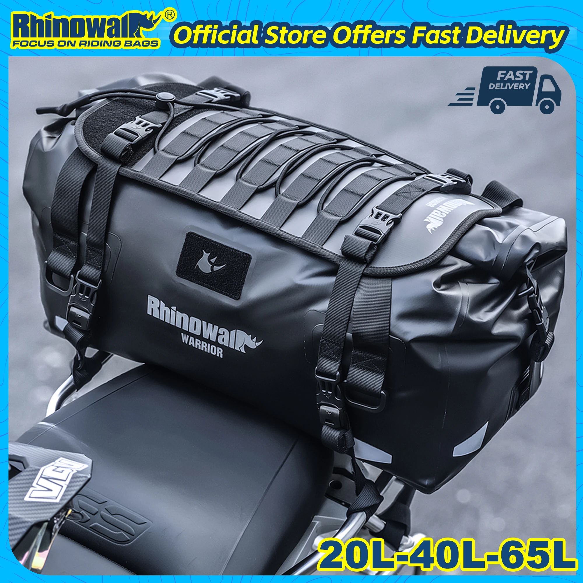 Rhinowalk Motorrad-Satteltasche 20L/40L/65L Wasserdichte Motorrad-Hecktasche mit MOLLE-Erweiterungspanel