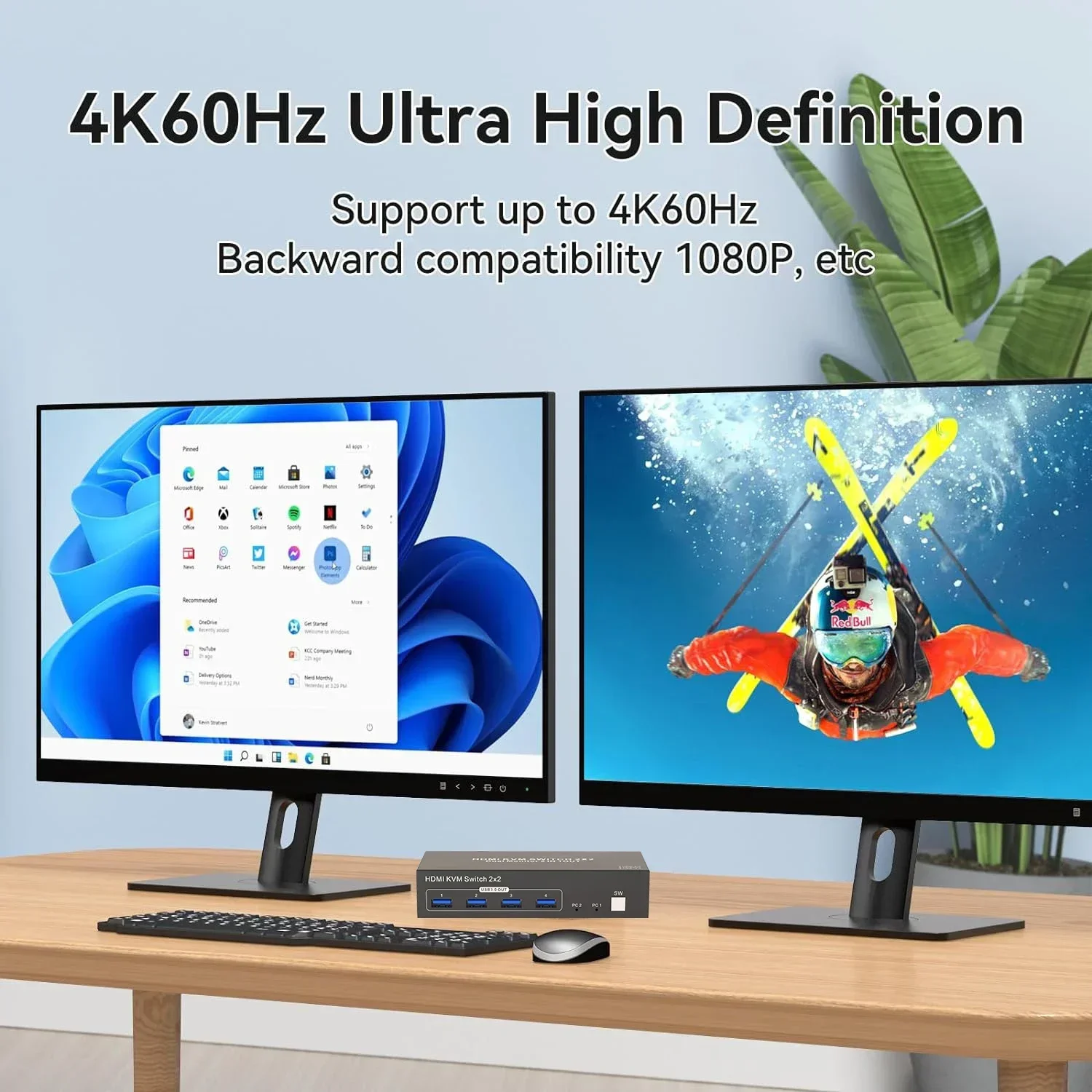 KVM-Switch 2×2 für zwei Monitore, 4K 60 Hz, HDMI 2.0 und USB 3.0 – Bild 5