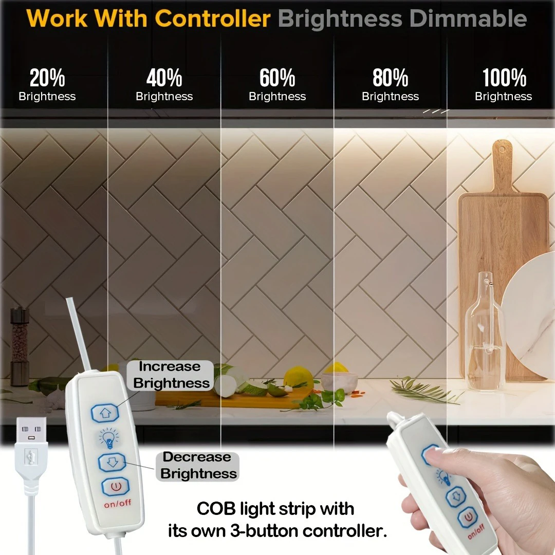 5V COB LED Streifen Lichter 3key Dimmbare Flexible Band Band Weiß Warm – Bild 2