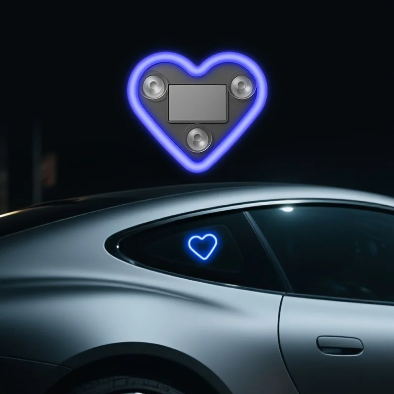 Solarbetriebene LED-Neonlichter für Autofenster - herzförmiges, rgb-freies, farbwechselndes