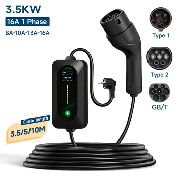 3,5 kW tragbares EV-Ladegerät mit 3m/5m/10m Kabel, Typ2 IEC62196/GB/T-Anschluss, 16A 1-phasig, Typ1