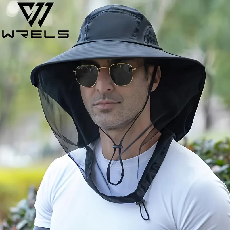 UV-Schutzhut mit Gesichtsmaske, atmungsaktiv, Insektenschutz, breite Krempe, Angelhut, Outdoor-Sport, Natur