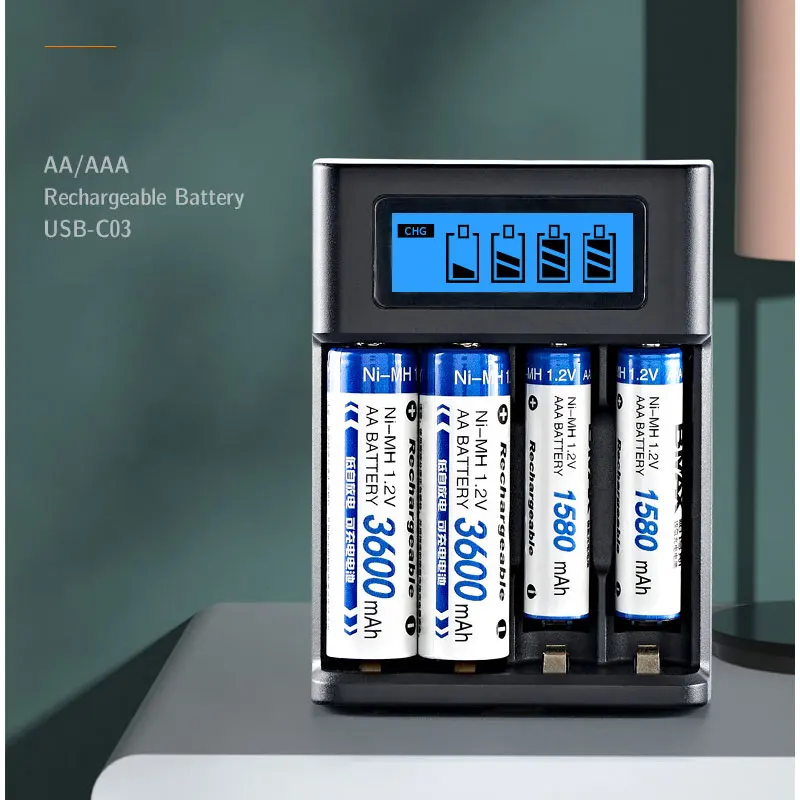 LCD-Display AA / AAA-Batterie USB-Ladegerät 4 Steckplätze für NI-MH – Bild 2