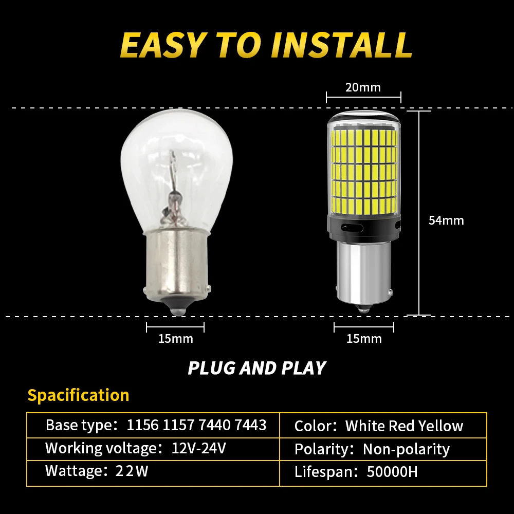 Oprah 2 x Hochleistungs-Auto-LED-Licht 1156 PY21W 1157 BAY15D P21/5 W – Bild 2