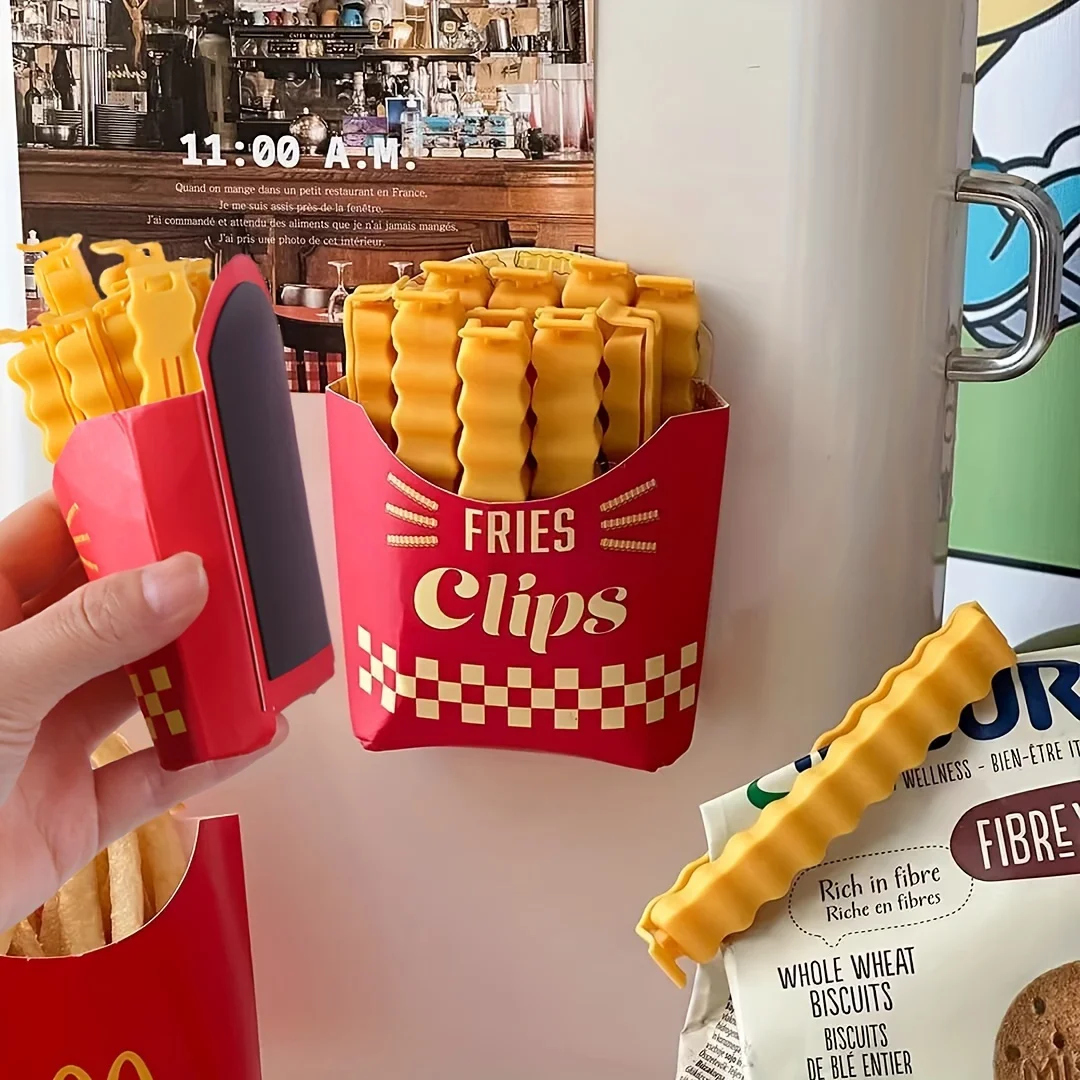 Pommes-Frites-förmige Dichtungsclips - zum Versiegeln von Snacks, Lebensmittelklammern (12 Stück)