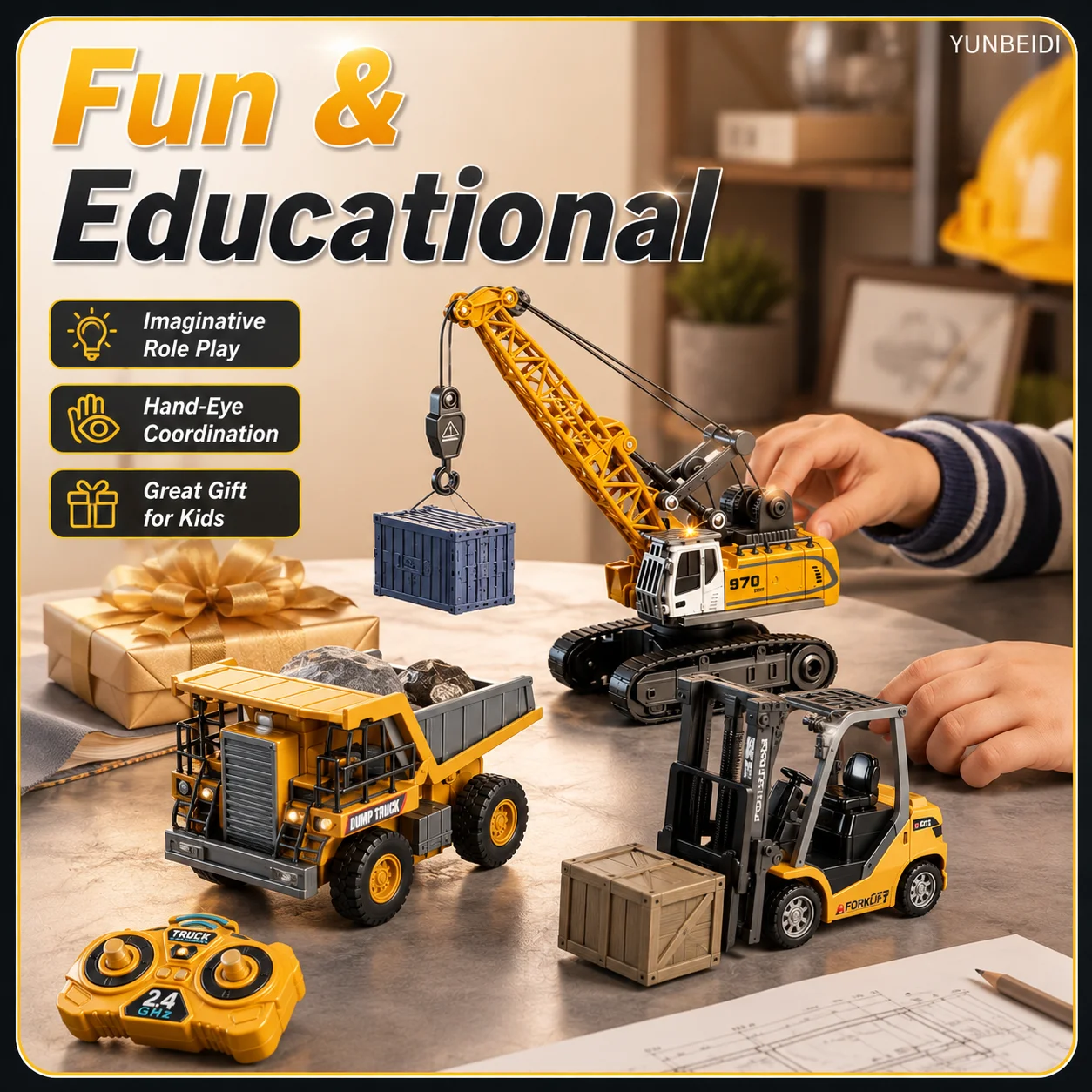 1:64 2,4G RC Mini-Legierungs-Gabelstapler mit Anhänger, Bagger – Bild 3