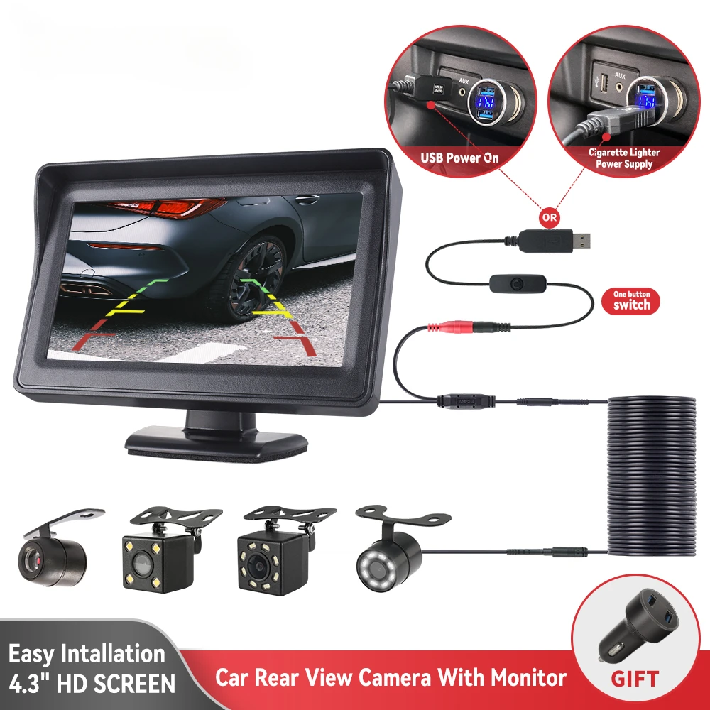 Auto Rückfahr kamera mit Monitor 4,3 Zoll für Fahrzeug parken LED HD Rückfahr kamera LCD-Bildschirm USB