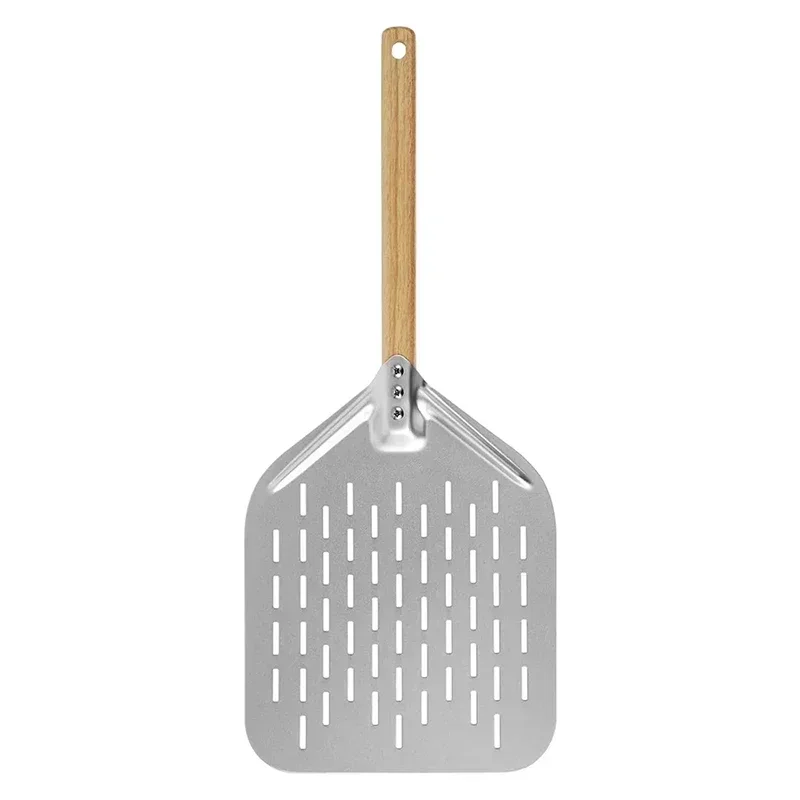 12-Zoll-Pizzaschaufel aus Metall, antihaftbeschichtet, Pizzaschale mit Holzgriff, Transfertablett