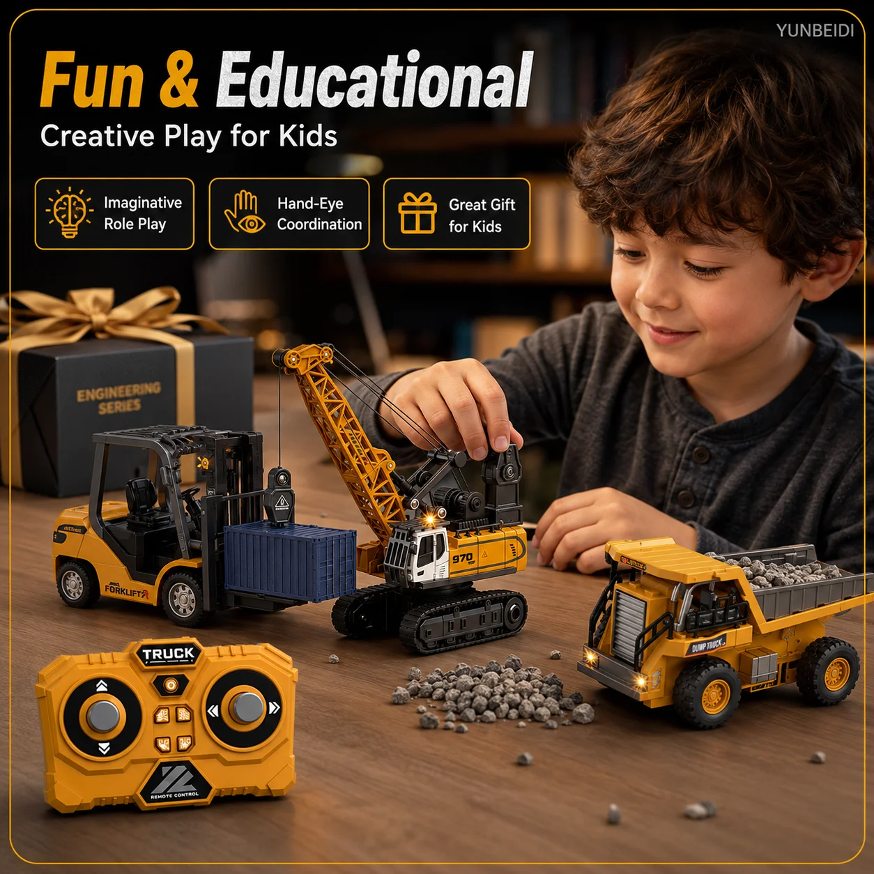 1:64 2,4G RC Mini-Legierungs-Gabelstapler mit Anhänger, Bagger – Bild 4