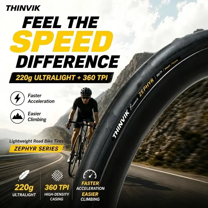THINVIK 360TPI Rennradreifen 700x25/700X28C Leichtgewicht 220g/235g Trainings-Faltreifen Clincher