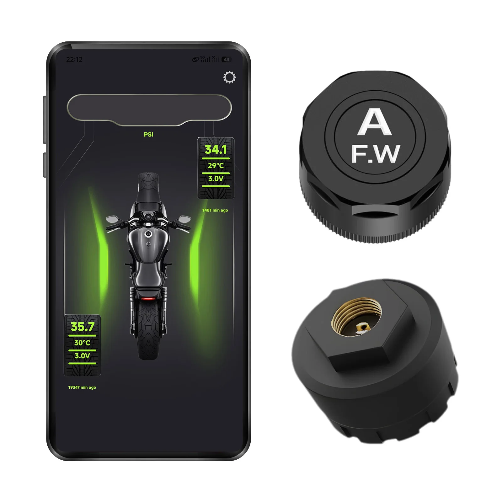 Motorrad TPMS 2 Sensoren Bluetooth 5.0 Reifendruckkontrollsystem Pit Bike Reifentester Diagnose-Set Moto