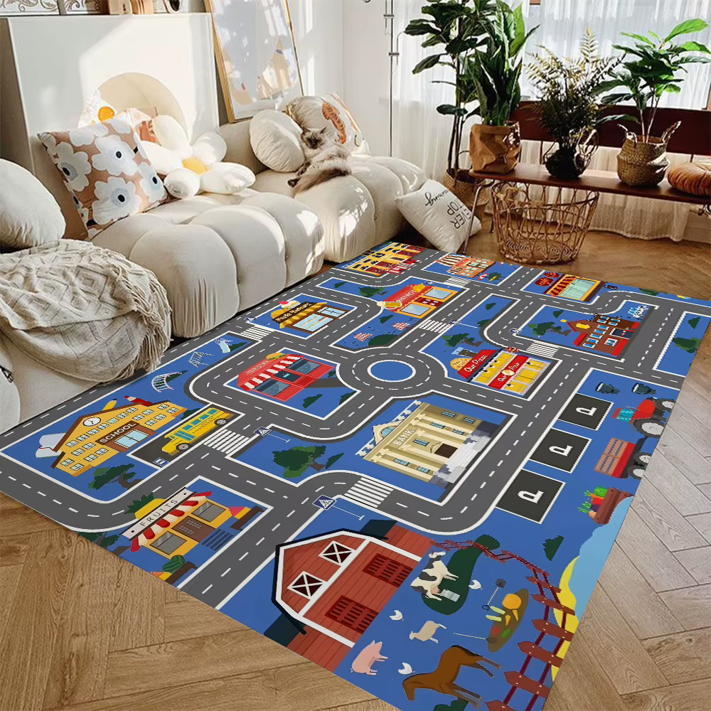 Auto-Spielmatte für Jungen und Mädchen, Highway City, Teppiche mit Verkehrsthema für Kinder, Spielzeugautos