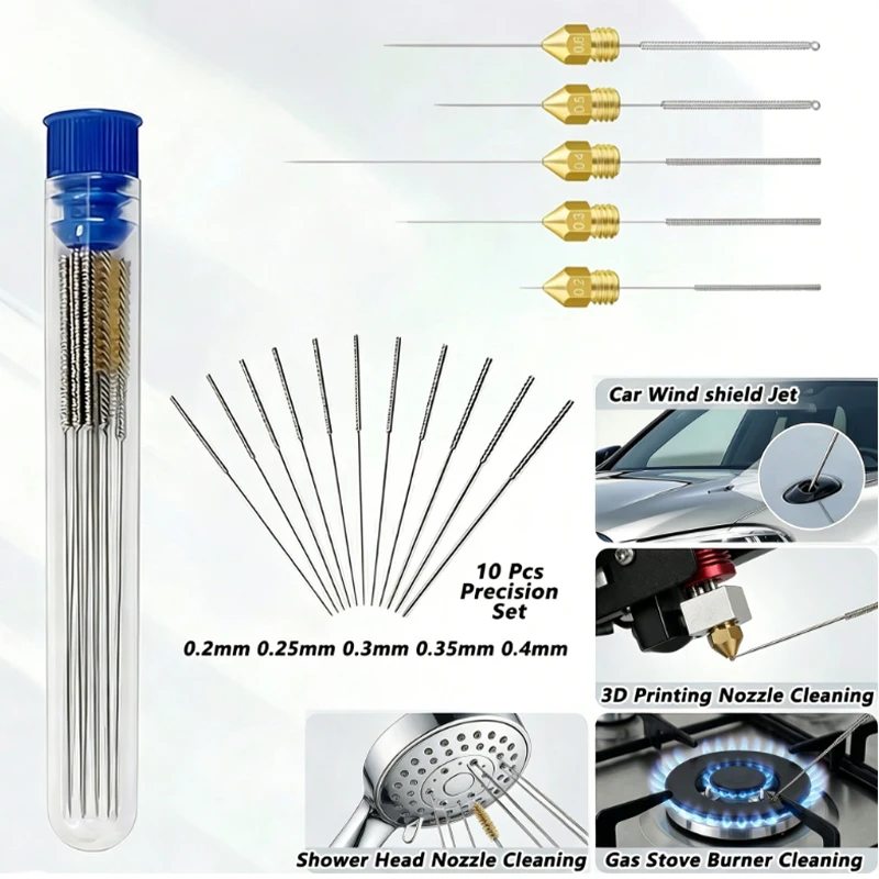 Auto-Windschutzscheiben-Düsenreinigungsset aus Edelstahl für 3D-Druckerdüsen, Gasherde, Duschköpfe (10 Stück)