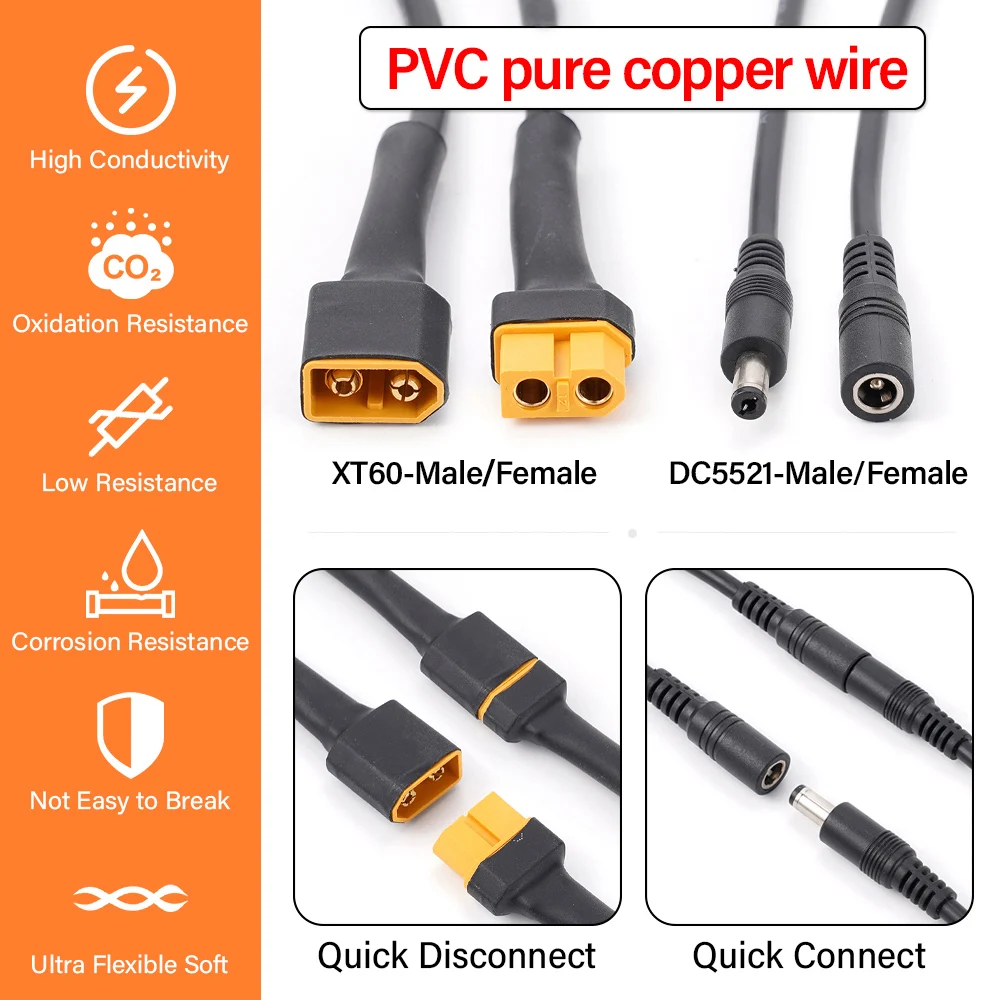 Solar Connection Line XT60 Stecker/Buchse auf DC5521 18AWG – Bild 4