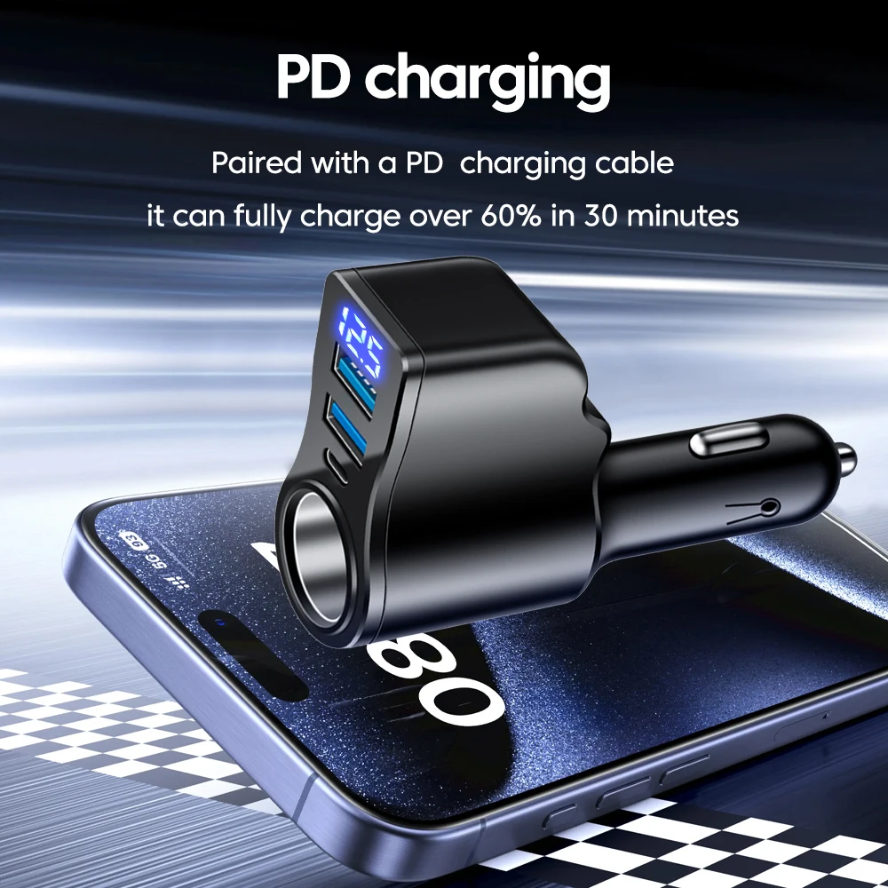 3,1A Digitales Autoladegerät Dual USB 5V/3,1A + Typ-C PD5V/3A + 90W – Bild 3