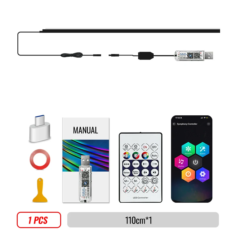 Ambiente-Beleuchtung Auto-LED-Leuchten Innenraum mit Fernbedienung APP USB Acryl Neon Flexibler Streifen