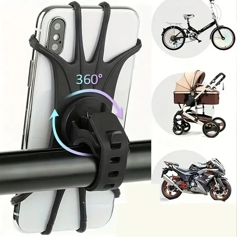 360° drehbarer Fahrrad- und Motorrad-Telefonhalter, Silikonhalterung, unterstützt Zugtyp, sichere Halterung