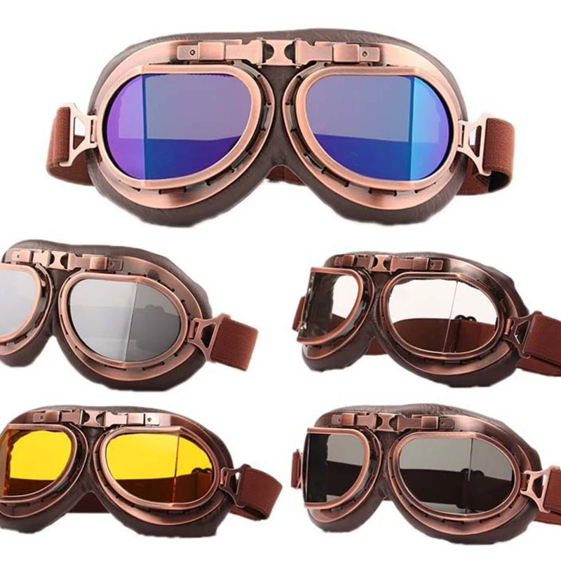 Vintage Leder Motorrad Dirt Bike Brille Pilot Motorrad Retro Jet Helm – Bild 4