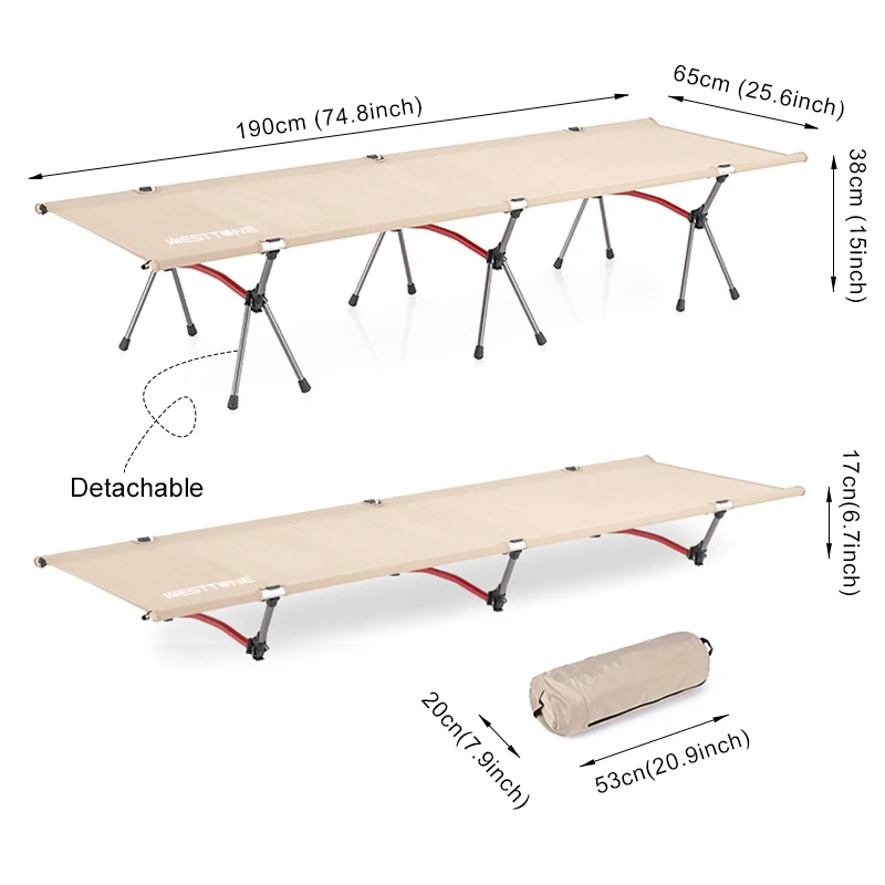 WESTTUNE Campingbett, tragbares Klappbett, ultraleichtes Schlafbett – Bild 3