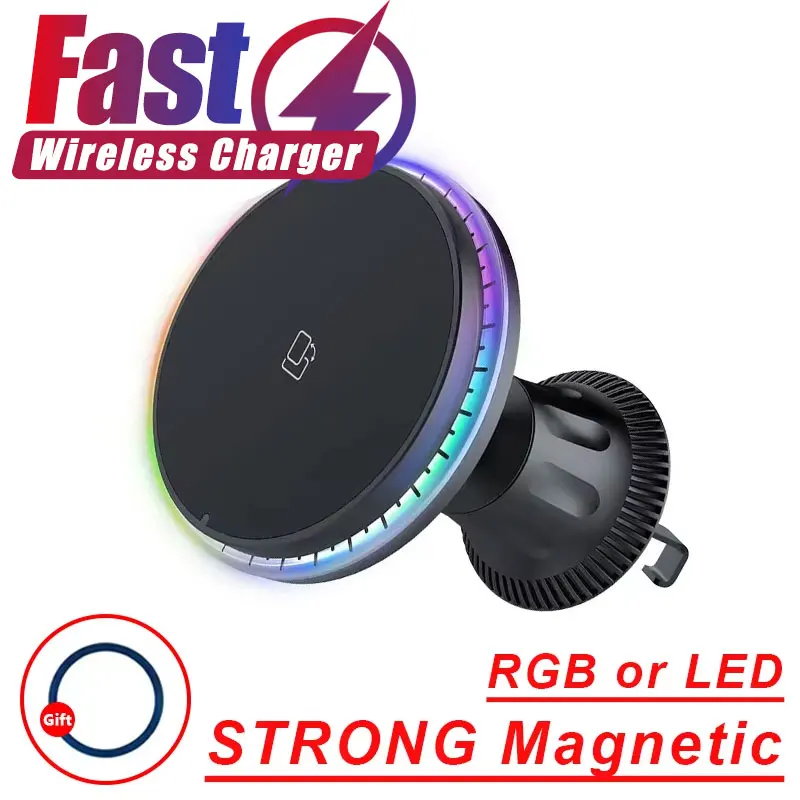Magnetisches kabelloses Auto-Ladegerät mit RGB-Licht für MagSafe iPhone