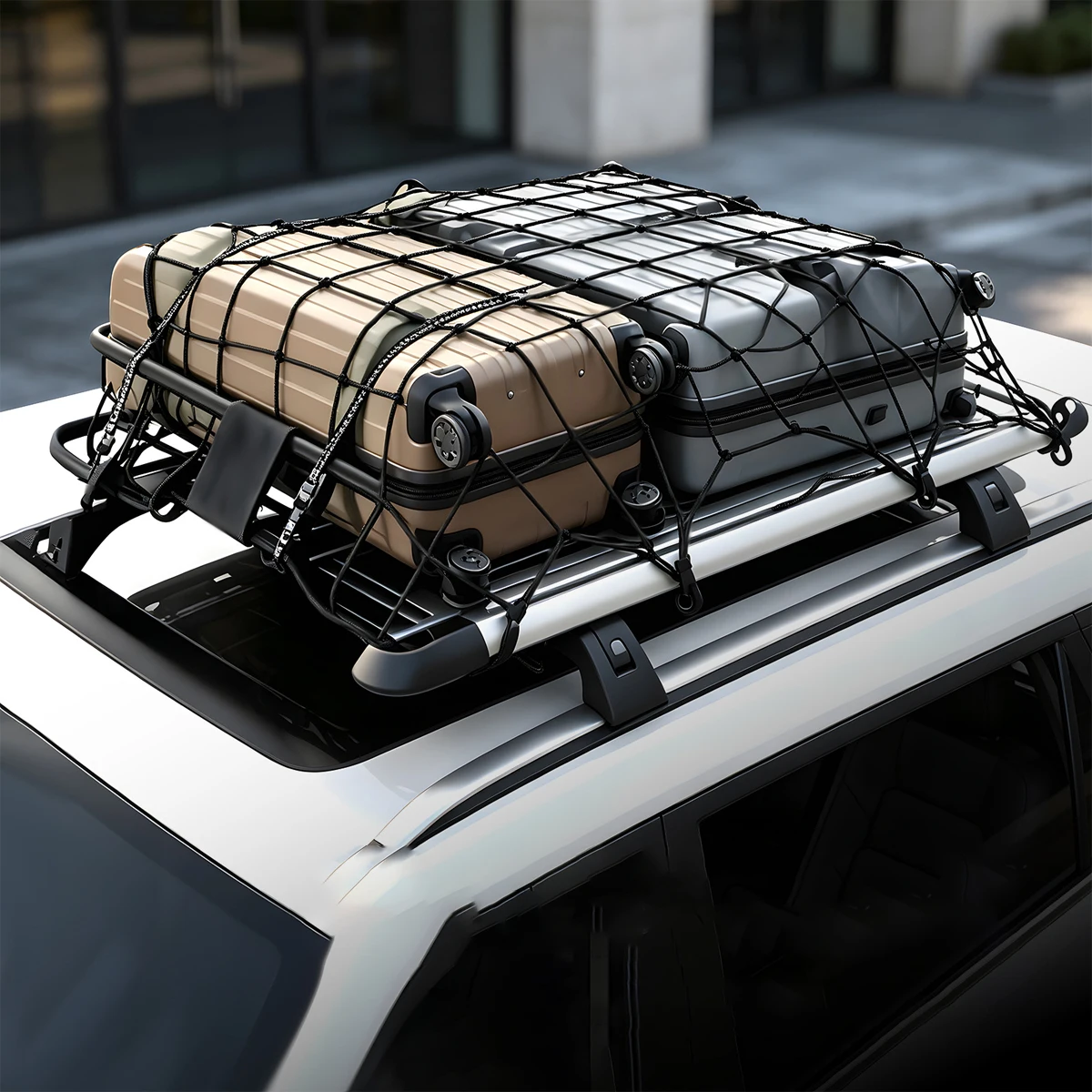 Auto-Dachgepäcknetz, Elastischer Gepäckorganizer für Fahrzeug-Dachträger, Robustes Aufbewahrungsnetz